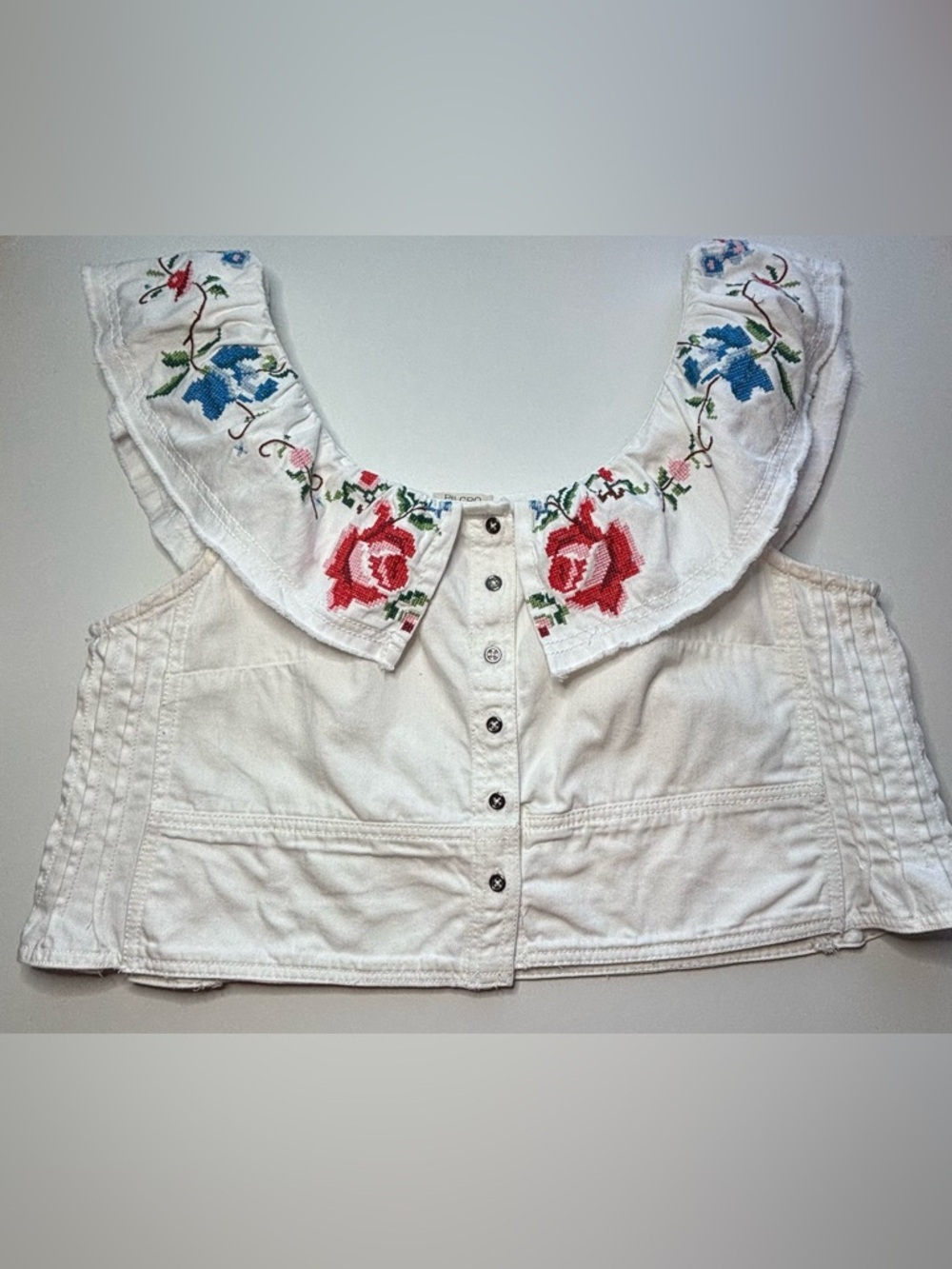 Anthropologie Pilcro Embroidered Blouse L Ivory Floral Boho Romantic Cottagecore - Picture 6 of 12